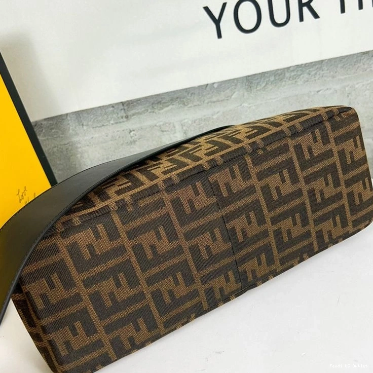 Vintage HOT FF In Fendi Fabric Motif Bag Shoulder Zip O'Lock Brown 0823